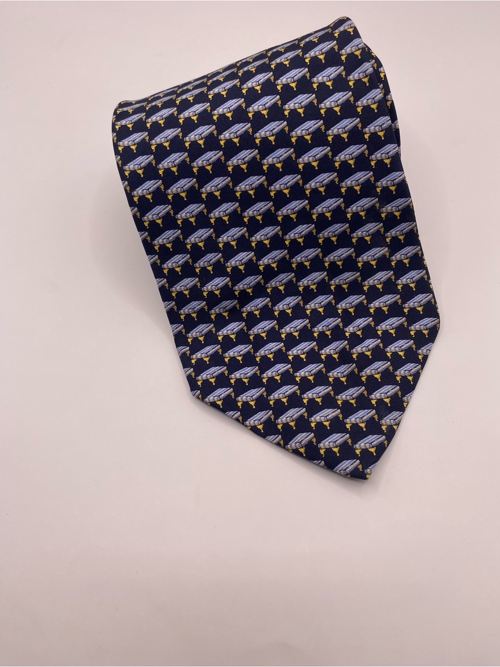 Banana Republic Navy Silk Tie with Light Blue and Yellow Geometric Motif